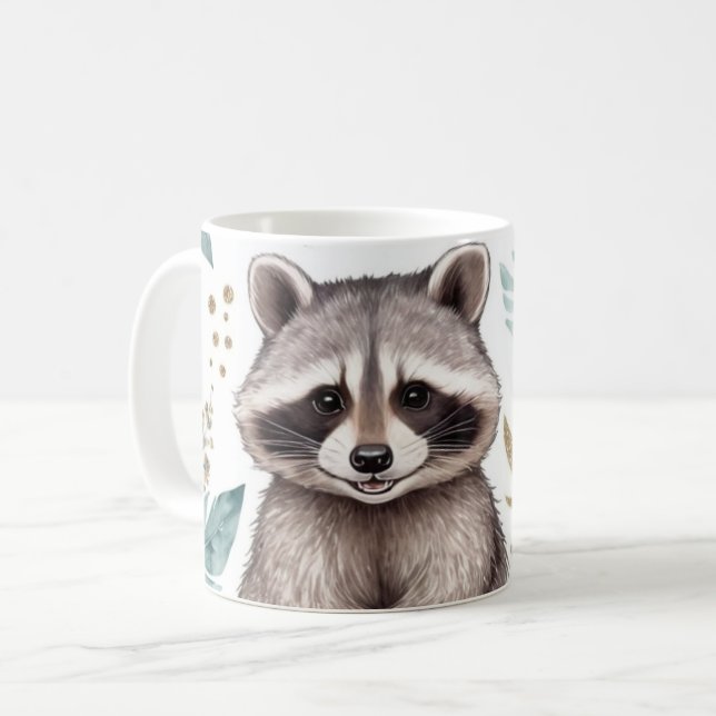 Mug Raccoon lunaire aux accents floraux (Devant gauche)