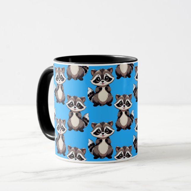 Mug Raccoon Pattern Design Blue  (Devant gauche)