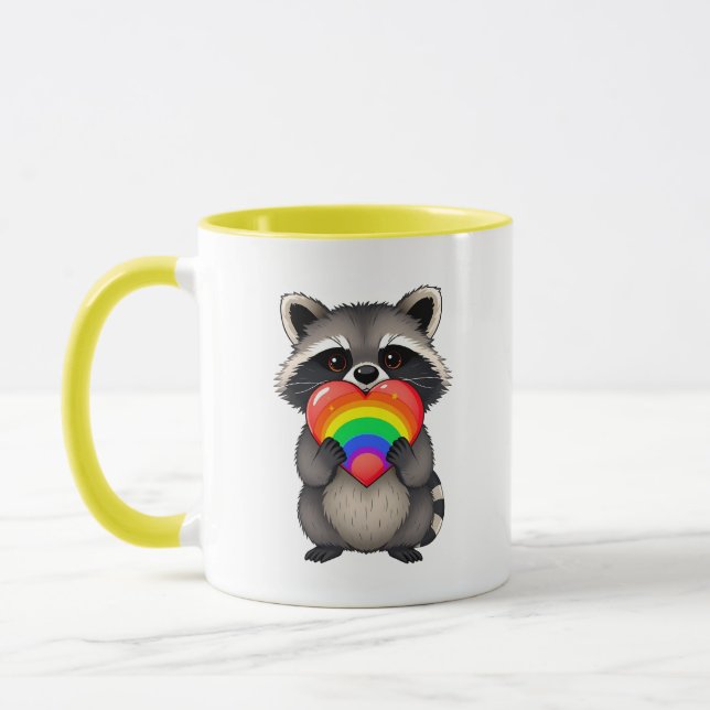 Mug Raccoon personnalisé doux avec Rainbow Heart (Gauche)
