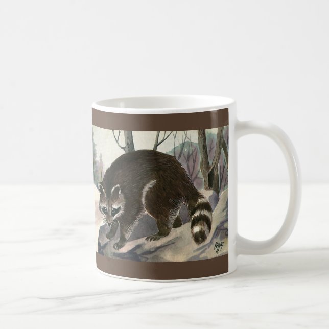 Mug Raccoon vintage, Forêt Animale Sauvage Créatures (Droite)