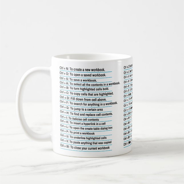 Mug Raccourci Excel, Cadeau pour directeur Feuille de  (Gauche)
