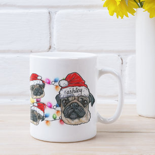 Mug Race de carlin de Noël, Père Noël, animal de compa