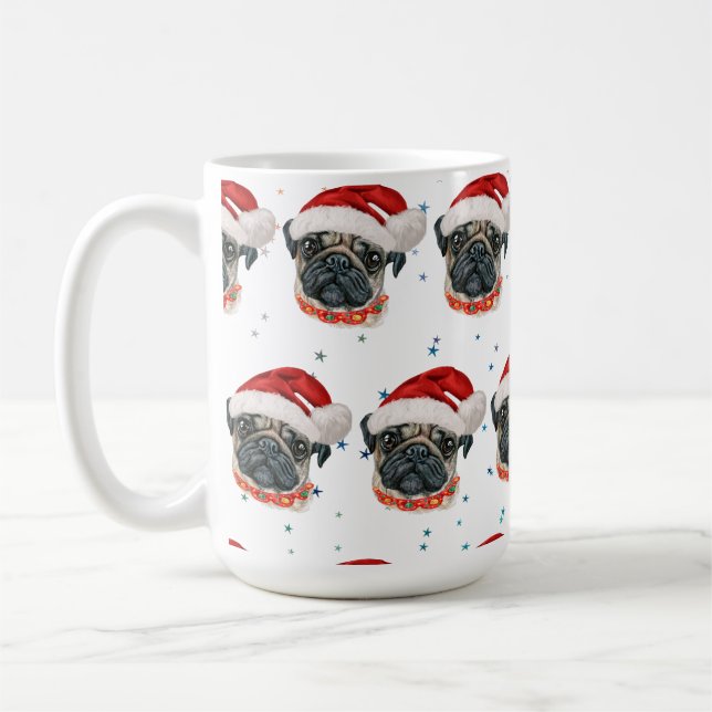 Mug Race de chien Pug Étoiles de Noël (Gauche)