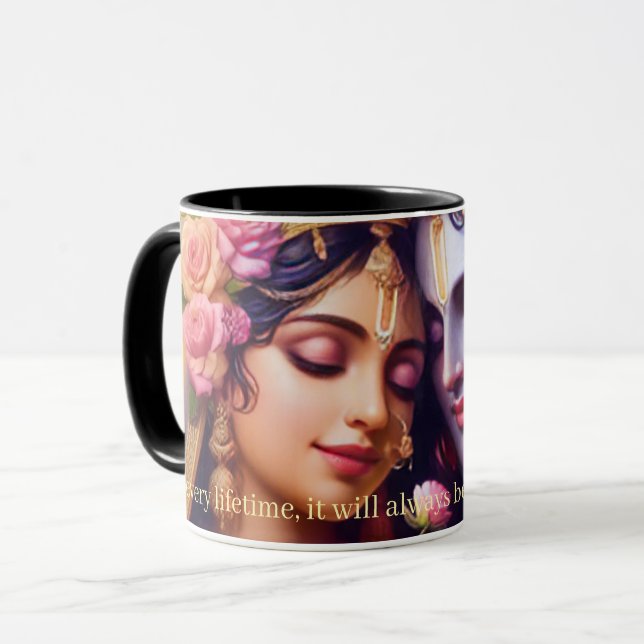 Mug Radha Krishna Amour Éternel Divin Café Spirituel (Devant gauche)