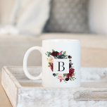 Mug Radiant Bloom Floral Monogram<br><div class="desc">Chic floral monogram mug features your single initial monogram surrounded by lush watercolor flowers and greenery in jewel tone shades of burgundy marsala,  blush pink,  navy blue and eucalyptus green.</div>
