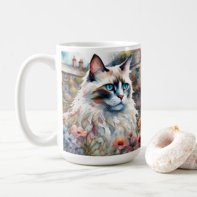 Mug Ragdoll Chat en anglais Garden (Avec donut)