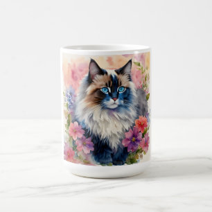 Mug Ragdoll Chat Floral Portrait Art