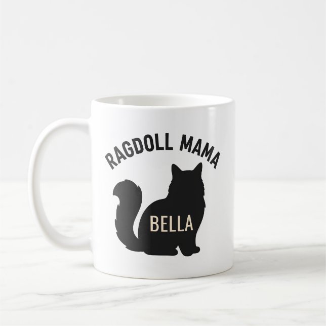 Mug Ragdoll Mama Cat Silhouette Personalized Name (Gauche)