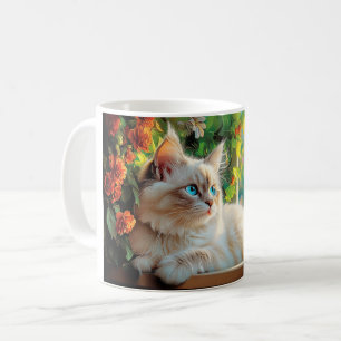 Mug Ragdoll portrait de chat avec fleurs