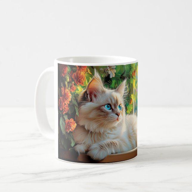 Mug Ragdoll portrait de chat avec fleurs (Devant gauche)