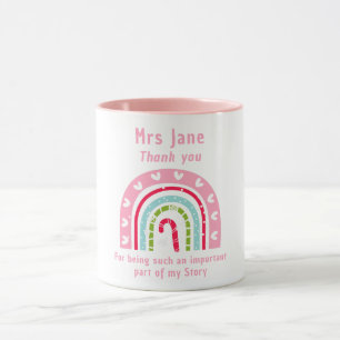 Mug Rainbow bleu & rose personnalisé meilleur enseigna