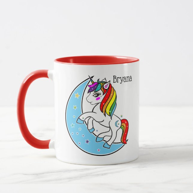 Mug Rainbow Celestial Blue Moon & Stars Unicorn (Gauche)
