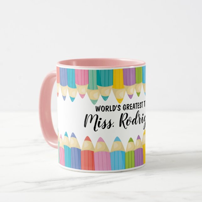 Mug Rainbow Crayons Mondes Meilleur Enseignant Coffee  (Devant gauche)