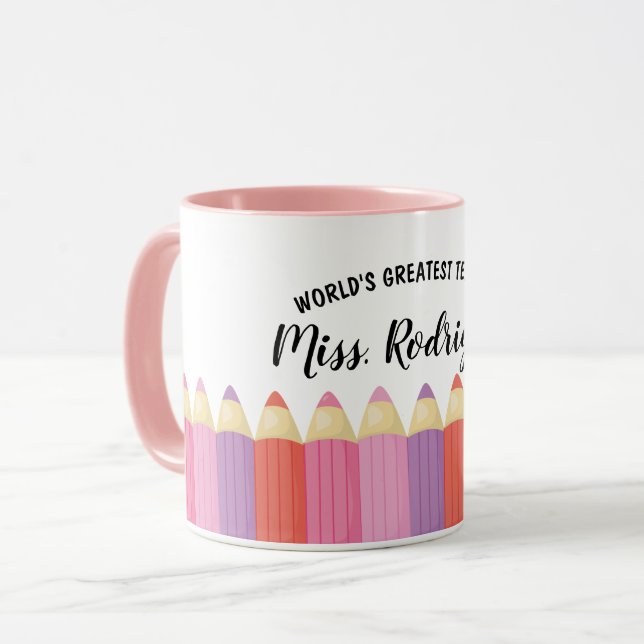 Mug Rainbow Crayons Mondes Meilleur Enseignant Coffee  (Devant gauche)