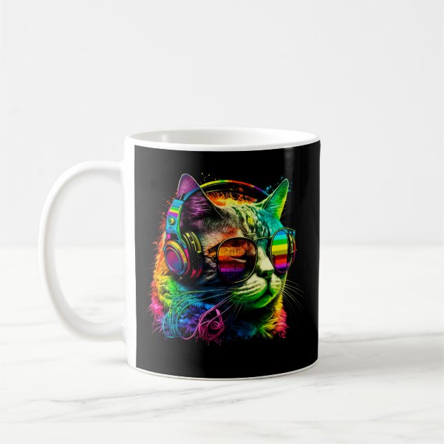 Mug Rainbow DJ Chat Avec Lunettes De Soleil (Gauche)