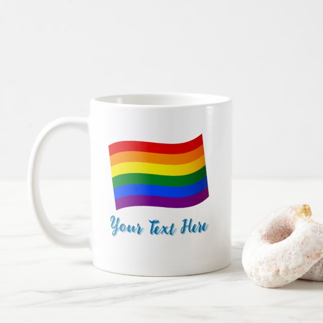 Mug Rainbow Flag Gay pride LGBTQ Pride texte personnal (Avec donut)