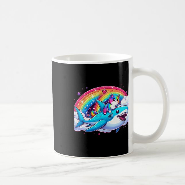 Mug Rainbow Galaxy Chat équitation Requin dans l'espac (Droite)