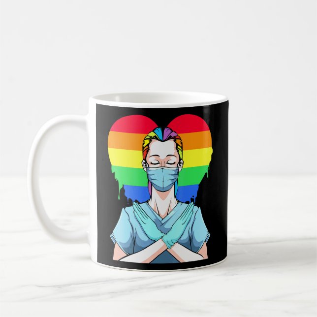 Mug Rainbow Heart Gay Lesbian Bi Homosexuel Nurse Doct (Gauche)