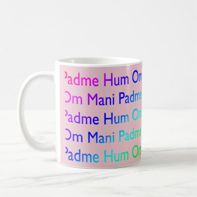 Mug Rainbow Om Mani Padme Hum (en rose) (Gauche)