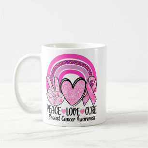 Mug Rainbow Peace Love Cure Rose Ribbon Cancer du sein