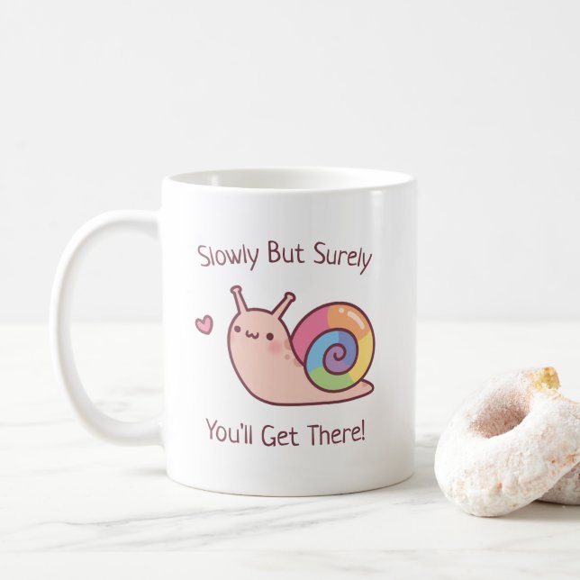 Mug Rainbow Snail Lentement mais certainement Citer ta (Avec donut)