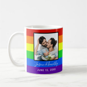 Mug Rainbow Striped Photo Anniversaire Mariage LGBTQ