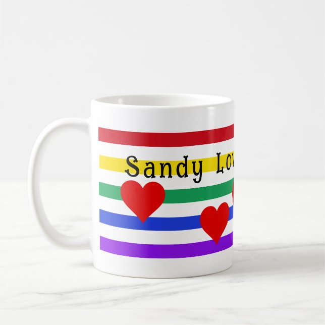 Mug Rainbow Stripes Coeurs Première Personnaliser des  (Gauche)