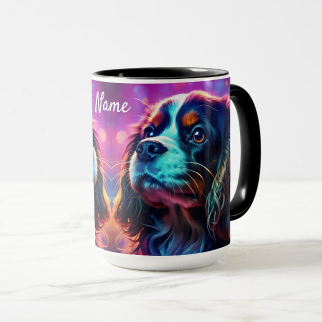 Mug Rainbow Tri Cavalier King Charles Spaniel Chien (Devant droit)