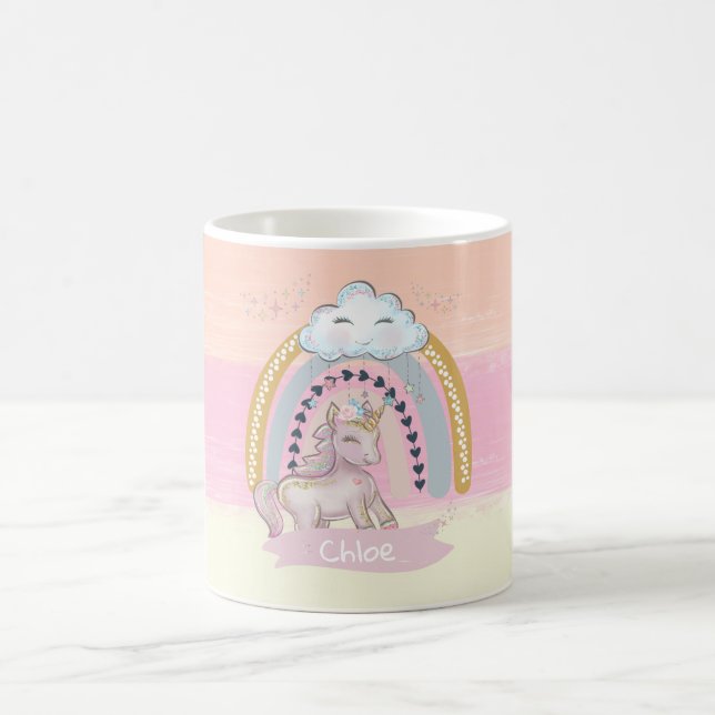 Mug 🦄 Rainbow Unicorn Girl Nom personnalisé (Centre)
