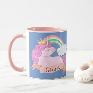 Mug 🌈 Rainbow Unicorn Nom personnalisé
