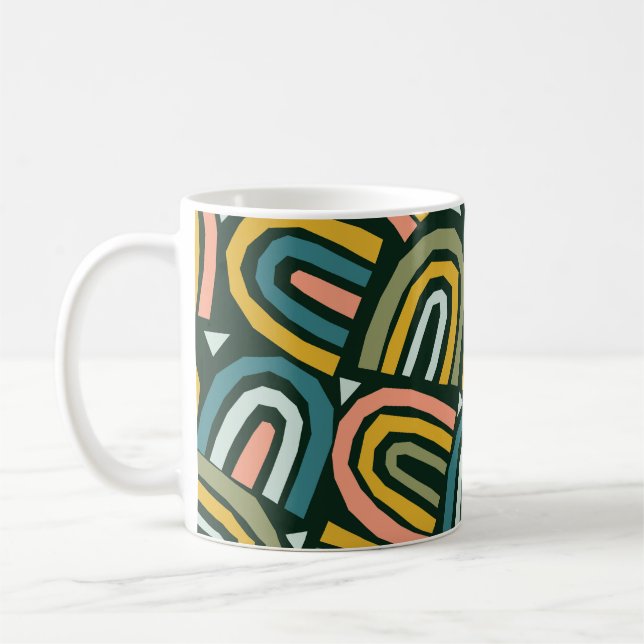 Mug Rainbows de style géométrique, motif vintage. (Gauche)