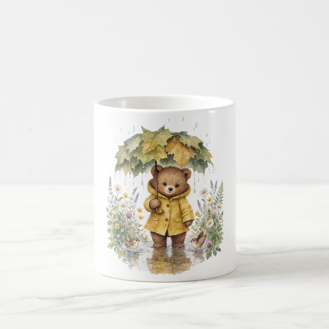 Mug Rainy Teddy Bear Autumn Umbrella Art (Centre)