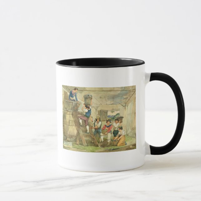 Mug Raisin-récolteuses portant des raisins à la presse (Droite)