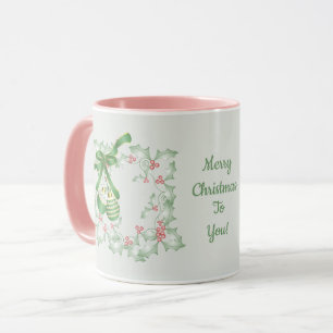 Mug Rameaux de houx vert clair rose Noël