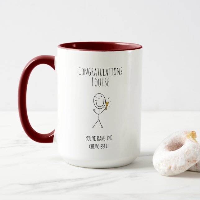 Mug Rang the chemo bell félicitations personnalisable (Avec donut)