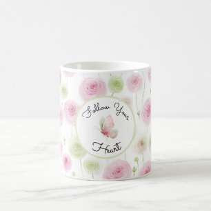 Mug Ranunculus rose menthe joli  