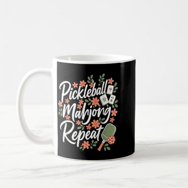 Mug Raquette Fleur Fleur Répétition Mahjong Pickleball (Gauche)