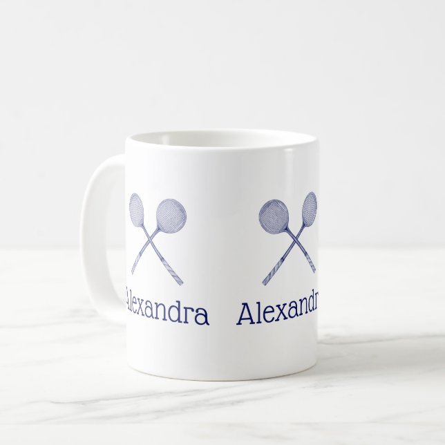 Mug Raquettes de squash croisées bleues (Devant gauche)