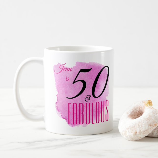 Mug Raspberry Paint Splash Design 50 & Fabulous Party (Avec donut)