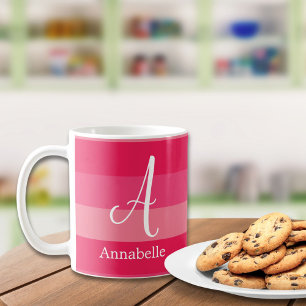 Mug Raspberry Pink Strips Nom du monogramme personnali