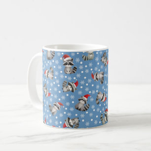 Mug Raton laveur de Noël et flocons de neige sur fond