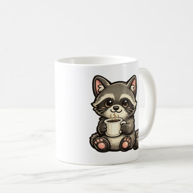 Mug Raton laveur mignon avec café – Animal kawaii cosy (Devant droit)