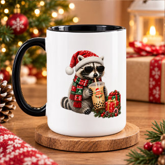 Mug Raton laveur mignon de Noël avec des cadeaux et du