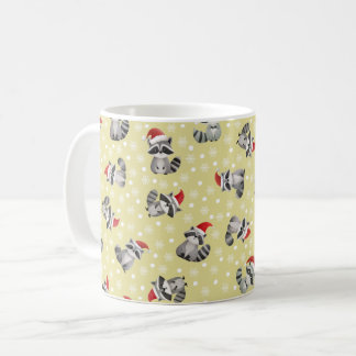 Mug Raton laveurs de Noël et flocons sur fond jaune cl
