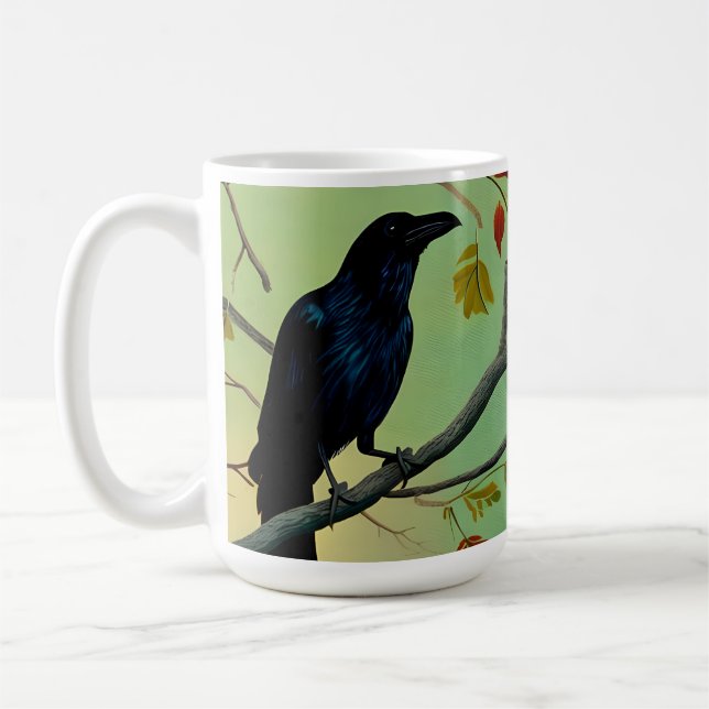 Mug Raven De Plaisir Entouré Sur Branche (Gauche)