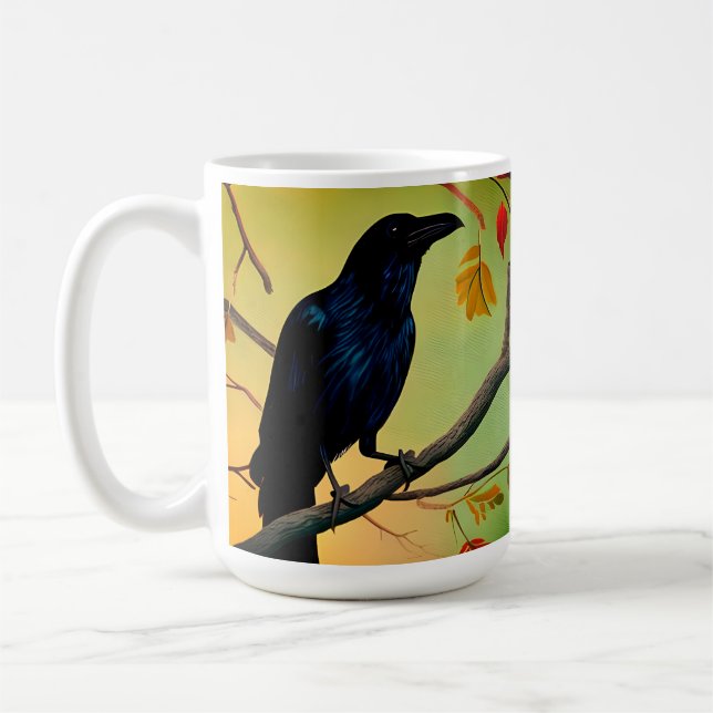 Mug Raven De Plaisir Perché Sur La Boule De Café Branc (Gauche)