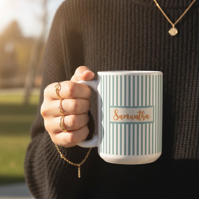 Mug rayé avec nom personnalisé, cadeau pour adoles (Classic Striped Coffee Mug – Custom Mug for Birthday, Father’s Day, Mother's Day or Graduation Gift)
