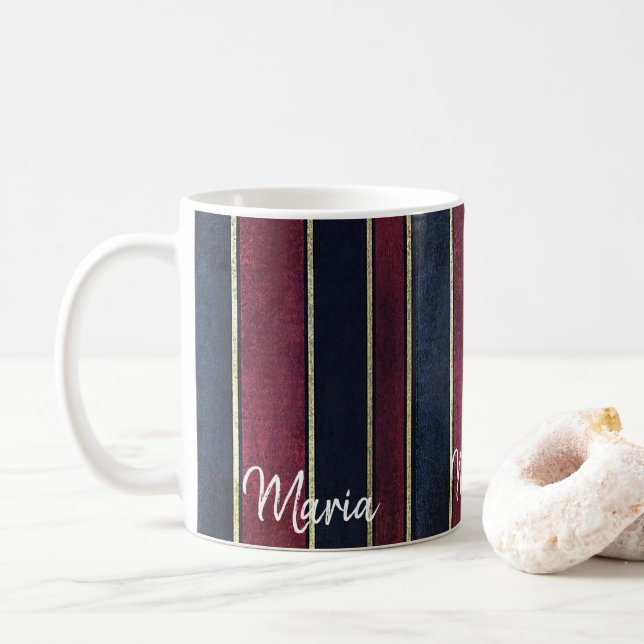 Mug rayé bleu de Bourgogne et noir (Avec donut)