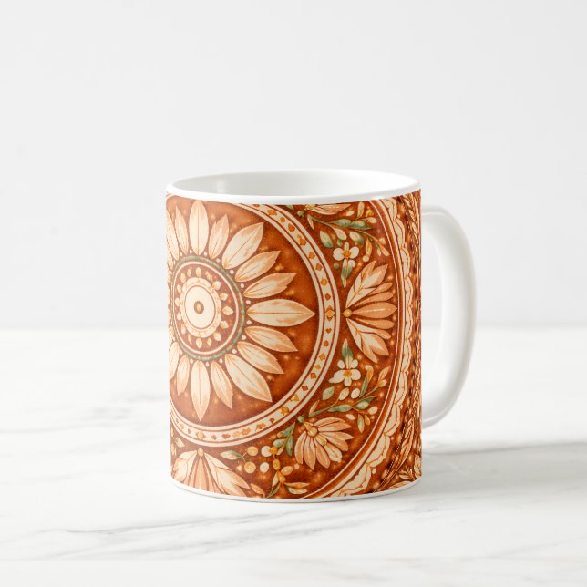 Mug Rayonnement Bohème : Mandala en Céramique Terracot (Devant droit)