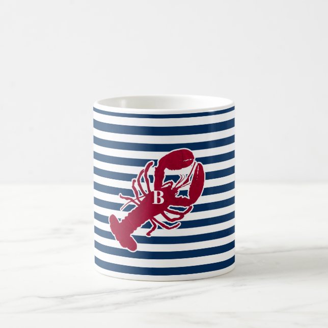 Mug Rayure blanche bleue de monogramme rouge nautique (Centre)